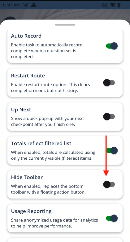 Hide Toolbar Setting